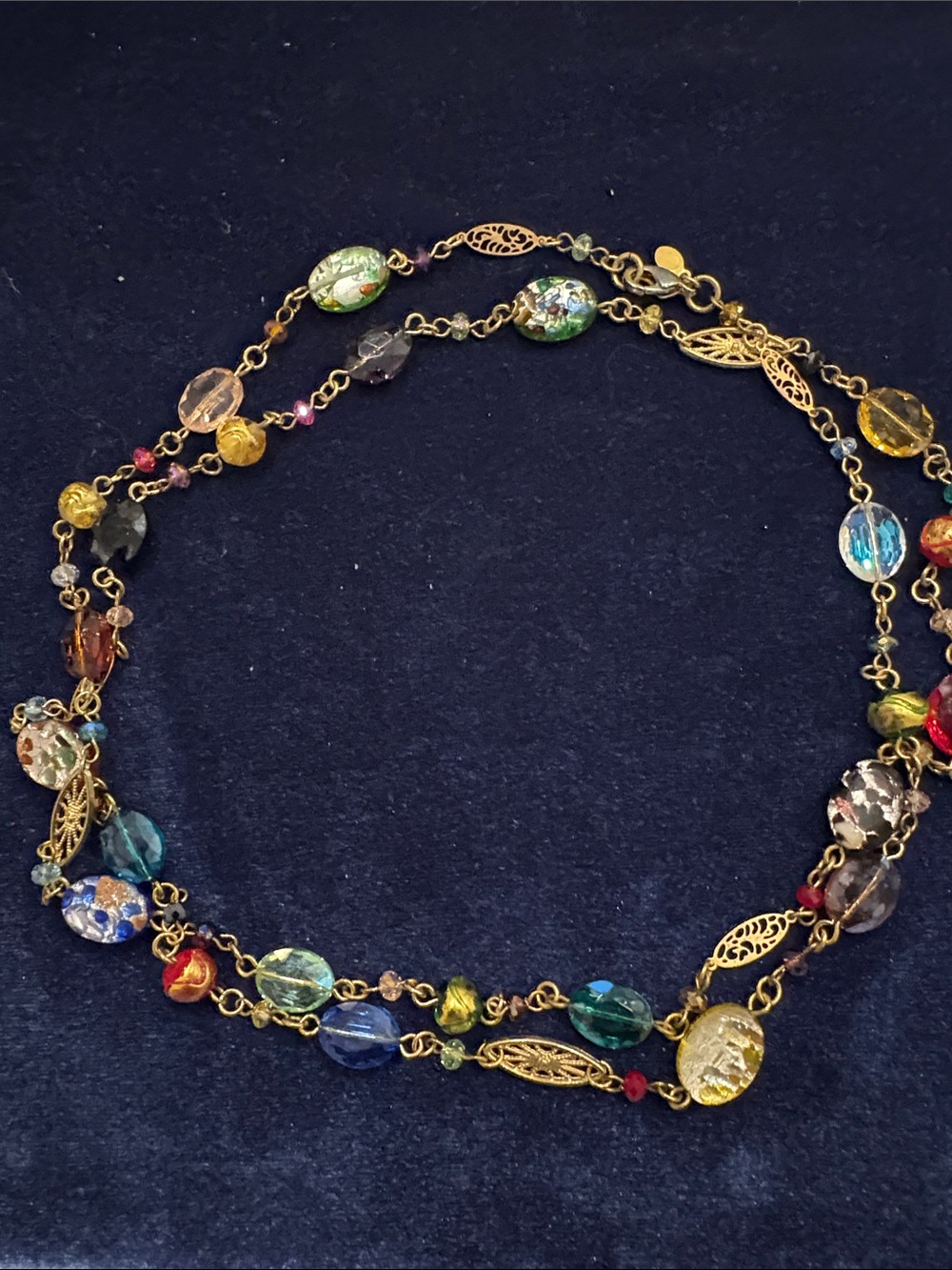 Vtg Premier Designs Multi-Color Dichroic Foil Art Glass Station Necklace